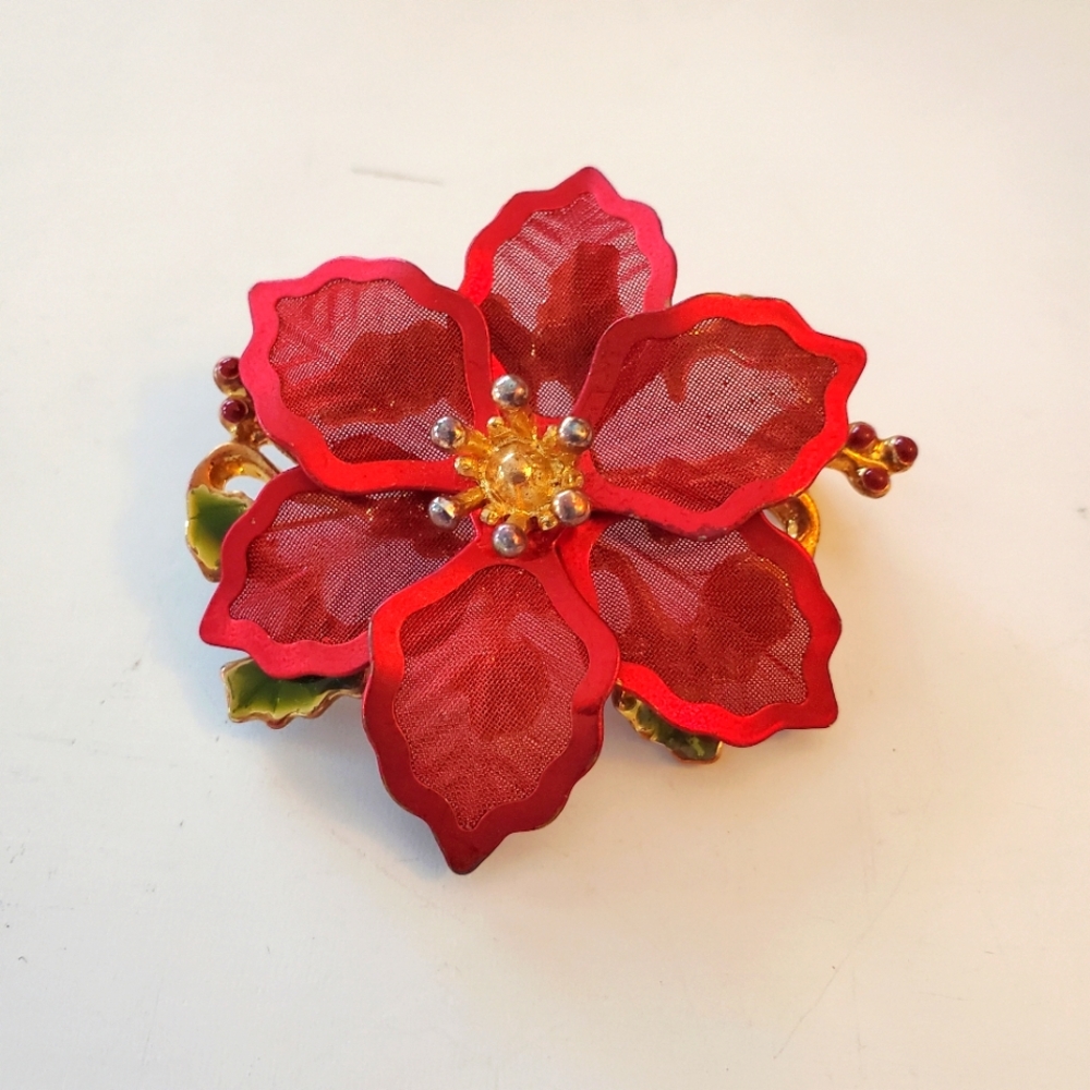 Vintage Poinsettia Brooch Christmas Winter Holiday Jewelry